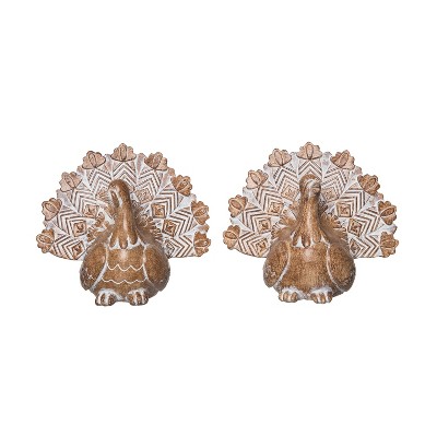 Transpac Large Resin White-washed Turkey Figurine Set of 2 Fall/Harvest Home Decorations