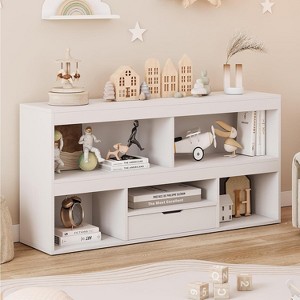 2-Tier Kids Bookshelf & Toy Organizer with 5 Cubbies + 1 Drawer, White for Playroom/Kids' Room - 1 of 4