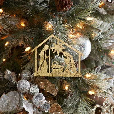 Gold Metal Holy Family Nativity Scene Ornament Set