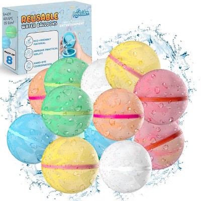POOLSIDER Reusable Water Balloons – 8 Pack Silicone Latex-Free Water Balls with Mesh Bag