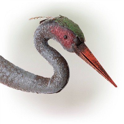30" Multicolor Rustic Metal Crane Garden Statue