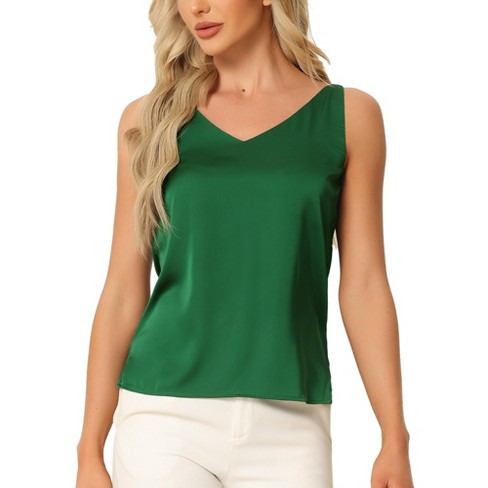 Cheibear Women's Satin Cami Silky Strap Top Lounge Pajama Camisole Green  Large : Target