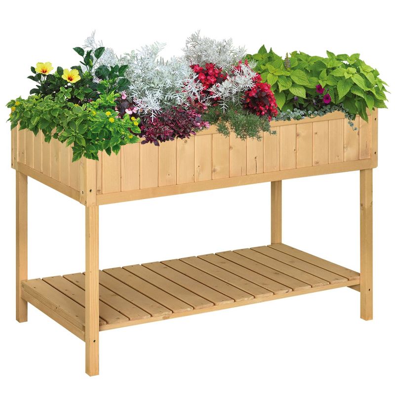 Outsunny Wooden Raised Garden Bed with 8 Slots, Elevated Planter Box Stand with Open Shelf for Limited Garden Space to Grow Herbs, Vegetables, and Flowers, 1 of 10