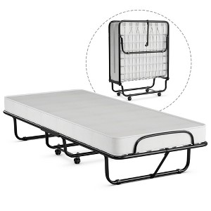 Costway Rollaway Folding Metal Bed Memory Foam Mattress Cot Guest Made in Italy - 1 of 4