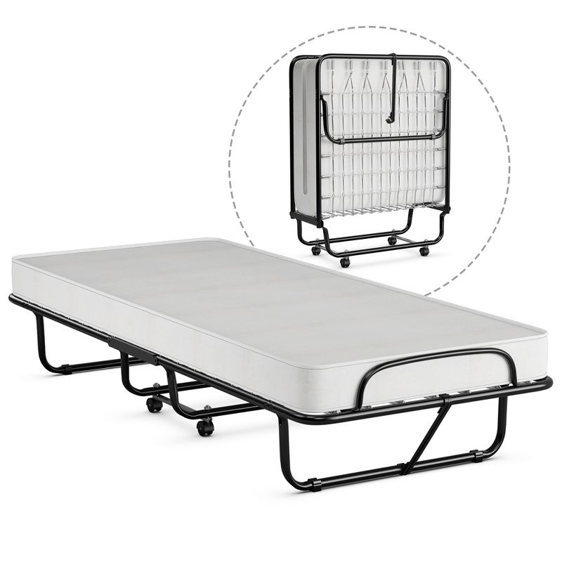 Costway Rollaway Folding Metal Bed Memory Foam Mattress Cot Guest Made in Italy, 1 of 11