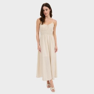 August Sky Women's Stripe Sweetheart Ruffle Trim Sleeveless Midi Dress - 1 of 4
