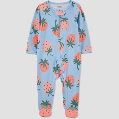 Image of Carter's Just One You®️ Baby Girls' Strawberries Footed Pajama - Pink/Blue Newborn
