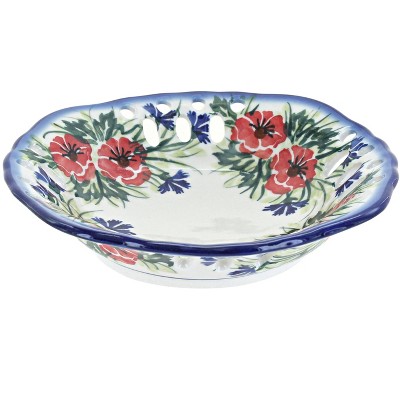 Blue Rose Polish Pottery Cherry Red Bouquet Small Fruit Dish