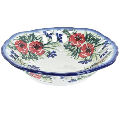 Blue Rose Polish Pottery Cherry Red Bouquet Small Fruit Dish