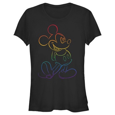 Junior's Mickey & Friends Rainbow Mickey Mouse Outline T-Shirt