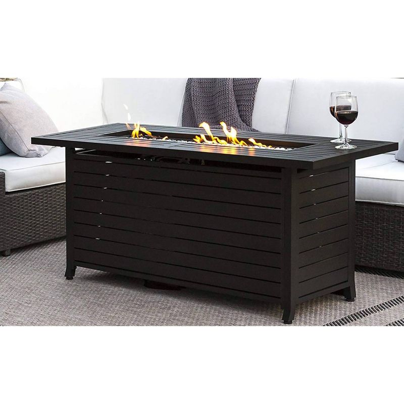 Outdoor Rectangle Fire Pit with Wind Screen - Black Mocha - AZ Patio Heaters, 4 of 10