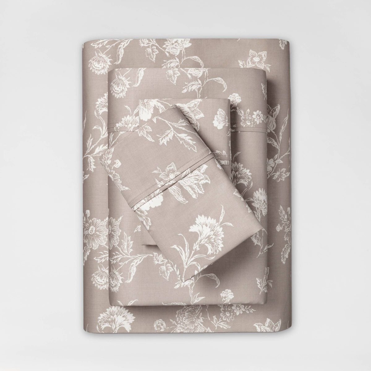 King Printed Performance 400 Thread Count Sheet Set Khaki Floral - Threshold™: Cotton Sateen, OEKO-TEX Certified, Includes 4 Pieces