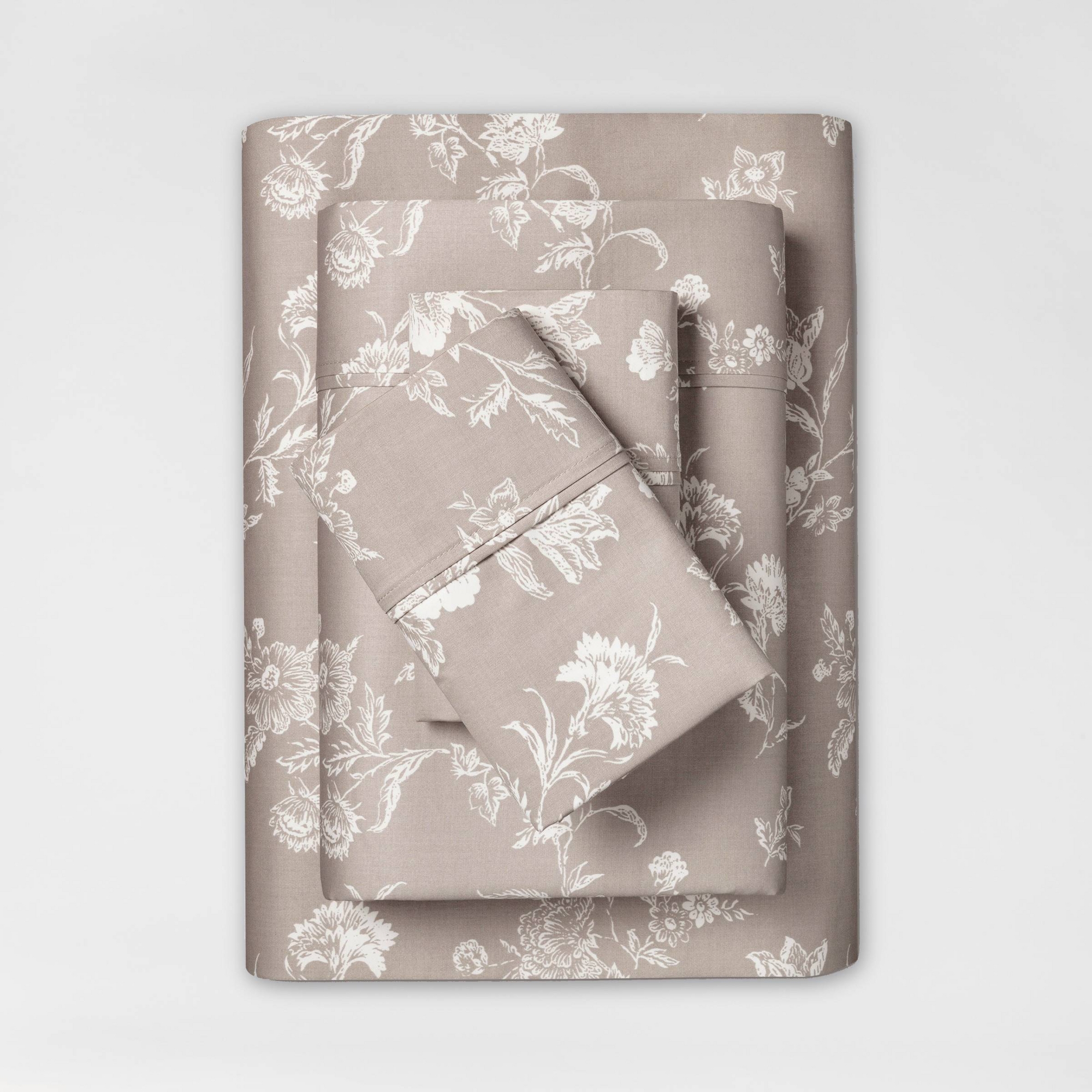 King Printed Performance 400 Thread Count Sheet Set Khaki Floral - Threshold™