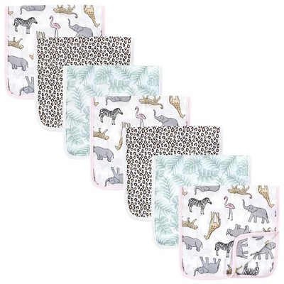 Hudson Baby Infant Girl Muslin Burp Cloth 7pk, Modern Pink Safari, One Size