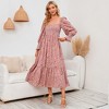 Women's Square Neck Smocked Top Long Sleeve Floral Maxi Dress Soft Breathable Ankle-Length Casual Boho Dress - 2 of 4