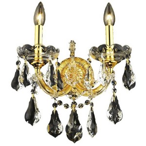 Elegant Lighting Maria Theresa 2 light Gold Wall Sconce Clear Royal Cut Crystal - 1 of 2