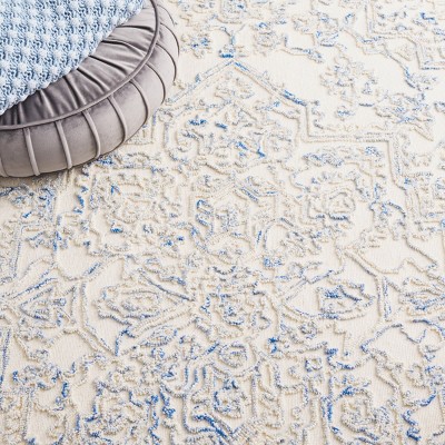 Ivory and Blue Hand Tufted Wool Runner Rug, 2'3" x 8'