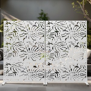 PexFix 72 in. x 47 in. Outdoor Metal Privacy Screen Garden Fence in Leaf Pattern in White - 1 of 4