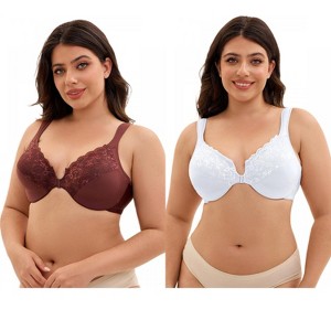 INSPIRE CHIC 2 Pcs Women's Front Closure Lace Trim Underwire Adjustable Straps Plunge Bras - 1 of 4