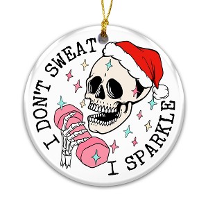 I Don’t Sweat I Sparkle Christmas – Skull Christmas Ornament 2025, Funny Skeleton Gym Ornament - 1 of 4