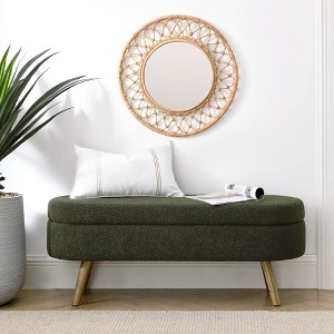 Aoibox Oval Storage Bench, Linen Fabric Upholstered Entryway Ottoman with Solid Wood Legs, Indoor Bench for Living Room, Bedroom, or End of Bed - 1 of 4