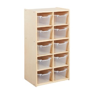 ECR4Kids Streamline 10 Cubby Tray Cabinet with 10 Scoop Front Storage Bins, 5x2, Natural - 1 of 4