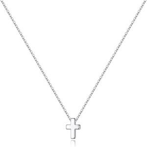Dainty Side Cross Necklace 14K Gold Plated Layered Choker Gift for Girls Tiny Cross Silver - 1 of 4