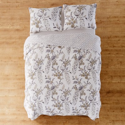 Gray Twin Cotton Reversible Bedspread Set with Channel Embellishment