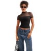 Short Sleeve Sheer Mesh Ruched T Shirts with Mock Turtle Neck Short Sleeve Basic Summer Tees Tops Slim Fit T Shirts Trendy Going Out Tops - 4 of 4