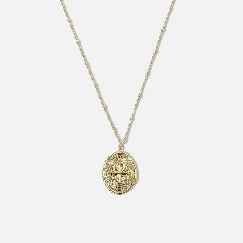 sanctuaire Oval Coin Medallion Cross Necklace, 4 of 5