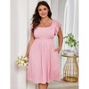 YESFASHION Plus Size Women Casual Midi Dress Short Ruffle Sleeves High Waist Summer Dress with Pockets - 2 of 4