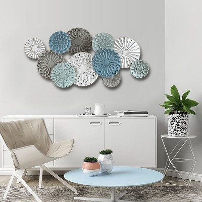Large Multicolor Metal Floral Layered Plates Wall Sculpture
