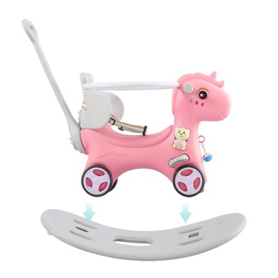 4 in 1 Rocking Horse for Toddlers 1-3 Years Old, Baby Rocking Toy Fun Birthday Gift, Ride on Toy with Detachable Balance Board and Footrest