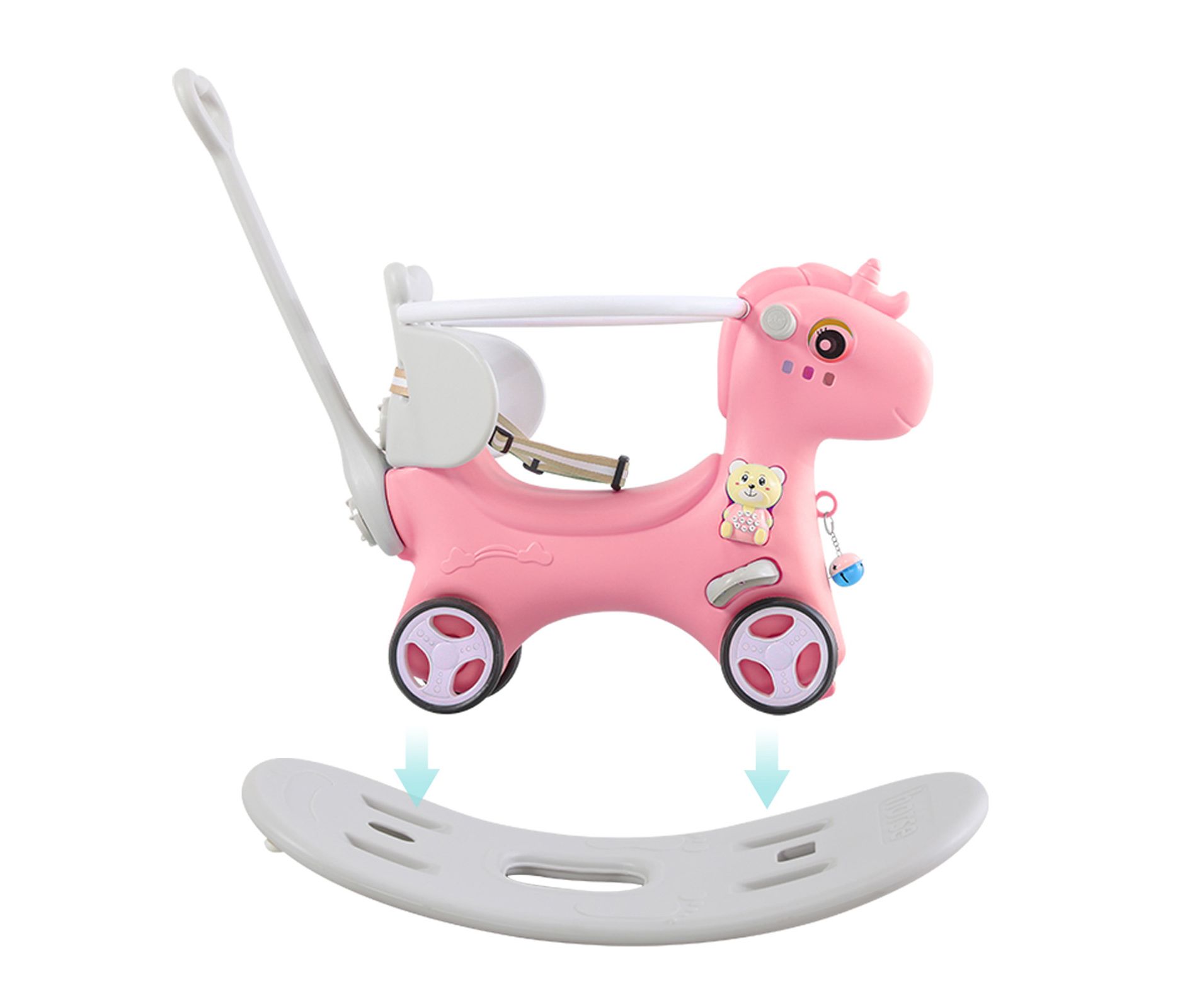 4 in 1 Rocking Horse for Toddlers 1-3 Years Old, Baby Rocking Toy Fun Birthday Gift, Ride on Toy with Detachable Balance Board and Footrest, Pink