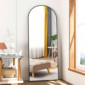 56 Inch Arch Mirror Floor Mirror with Stand Black Full Body Standing or Leaning Mirror for Bedroom Living Room - 1 of 4