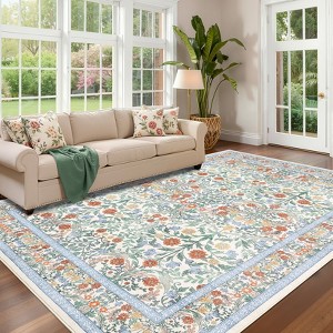 Floral Washable Area Rug Vintage Large Rugs for Living Room Soft Non-Slip Carpet - 1 of 4
