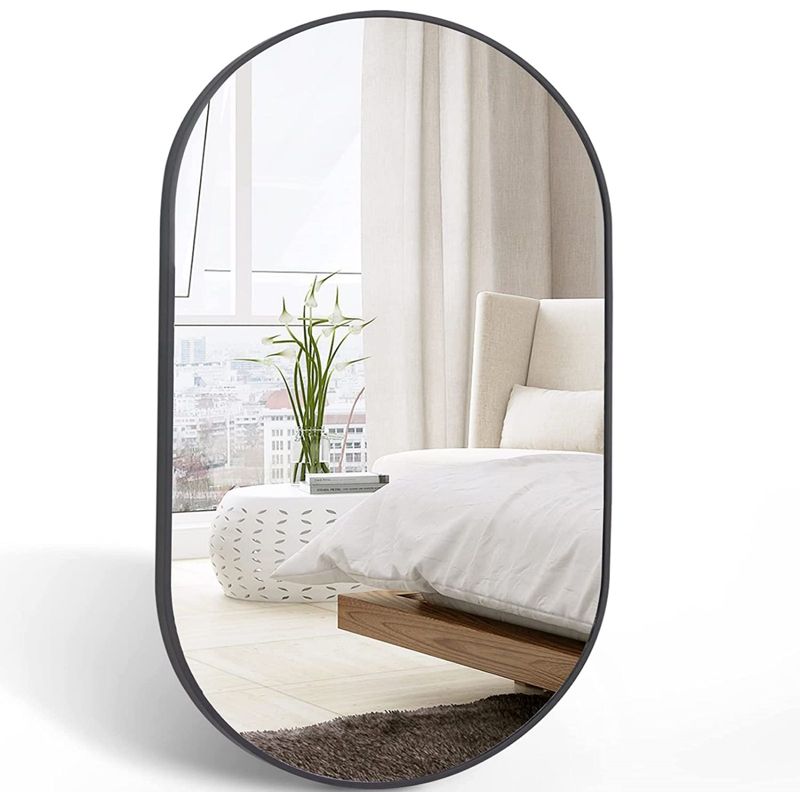 Serio 20"x 28" Modern Oval/Pill Shaped Wall Mount Mirror,Horizontal/Vertical Hanging Aluminum Alloy Frame Mirror-The Pop Home, 2 of 7