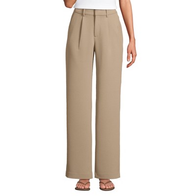 Lands' End Women's Crepe High Rise Pleated Wide Leg Pants