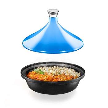 NutriChef Cast Iron Moroccan Tagine - 2.75 Quart Tajine Cooking Pot with Stainless Steel Knob, Enameled Base, Cone-Shaped Enameled Lid