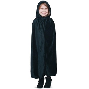 Skeleteen Black Velvet Hooded Cape - Kids Long Velour Vampire and Superhero Halloween Costume Cloak with Hood for Boys and Girls - 1 of 4