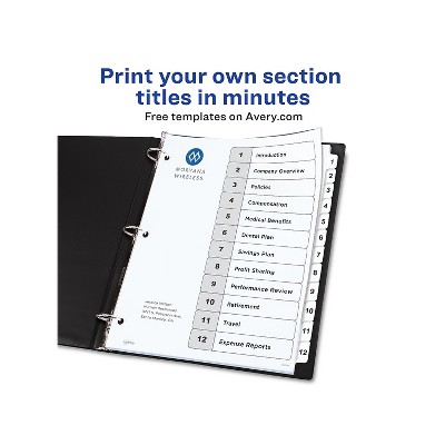 Avery White Heavyweight 12-Tab Customizable Dividers Set