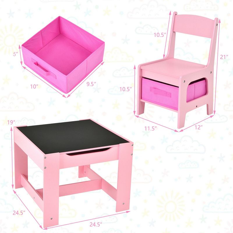 Costway 3 in 1 Wood Activity Table Chair Set w/Storage Box Pink, 2 of 11
