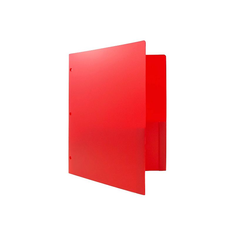 JAM Paper Heavy Duty Plastic 3 Hole Punch Two-Pocket School Folders Red 383HHPREA, 4 of 6