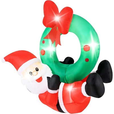 Gymax 4 Ft Inflatable Santa Claus with LED Illumination and Festive Christmas Wreath Holiday Decoration
