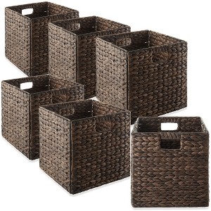 Casafield 13" x 13" Water Hyacinth Storage Baskets - Set of 2 Collapsible Cubes, Woven Bin Organizers for Bathroom, Bedroom, Laundry, Pantry - 1 of 4