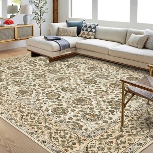 Vintage Area Rugs Floral Printed Indoor Mat Non-Slip Backing Throw Rugs Washable Low Pile Accent Carpet for Bedroom - 1 of 4