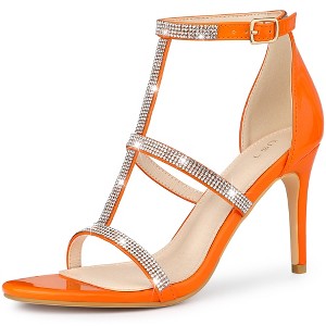 Allegra K Women's Rhinestone Ankle Strap Stiletto Heeled Sandals - 1 of 4