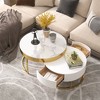 Munora Modern Round Sintered Stone Nesting Wood Coffee Table with Drawers in White - 2 of 4