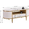 Nasitip 48" White Oval Fluted Coffee Table with Drawer, Faux Marble Top, Modern Center Table for Living Room - 2 of 4