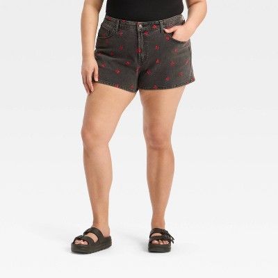 Women's EasyRigid Embroidered Mid-Rise Denim Shorts - Wild Fable™ Black